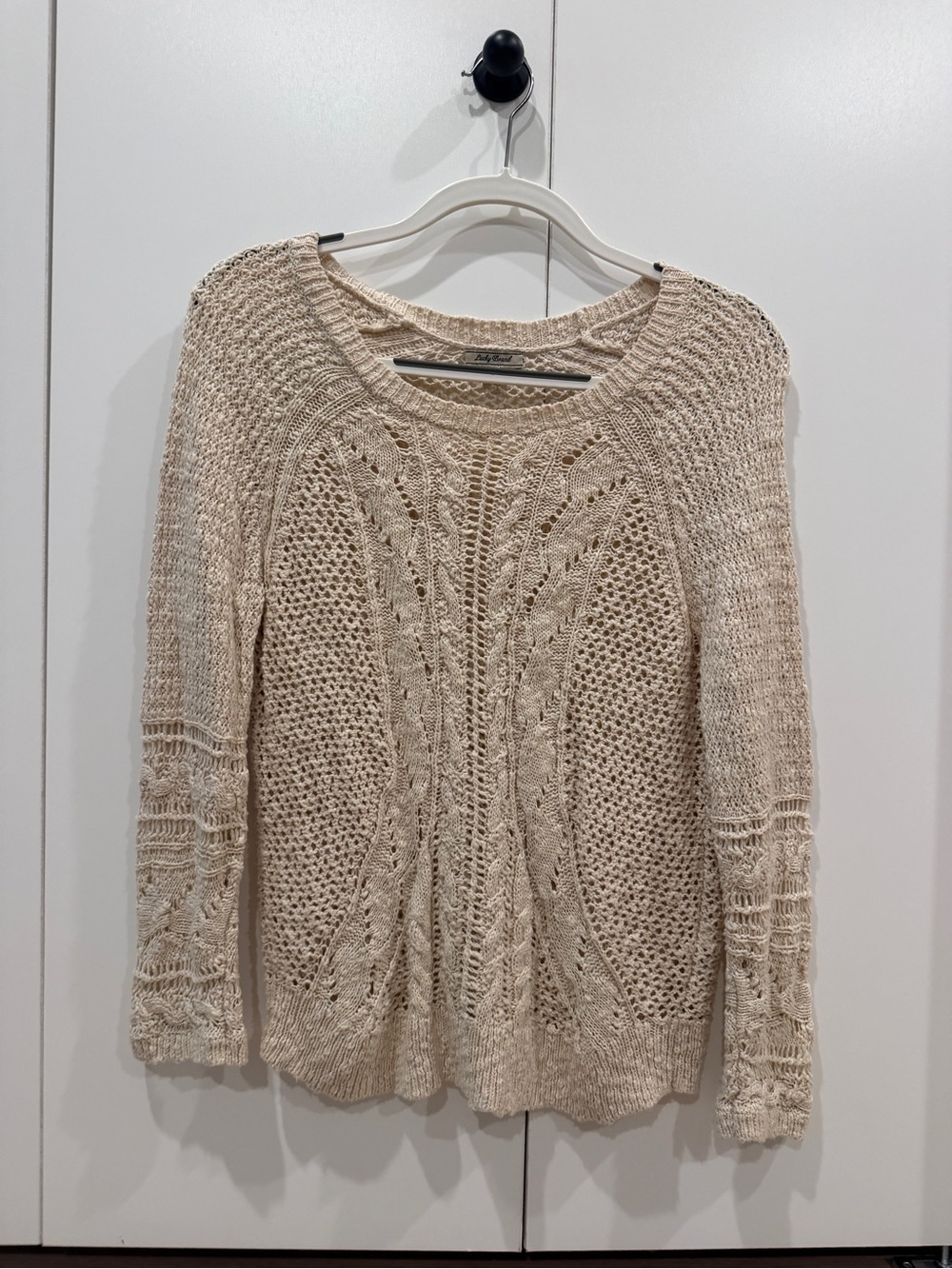 Lucky Brand Open-Knit Cable Scoop Neck Sweater - Cream